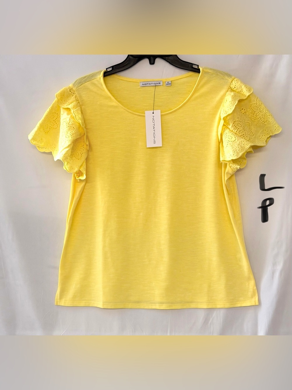 Notations Yellow Eyelet Ruffle Sleeve Short-Sleeve Tee